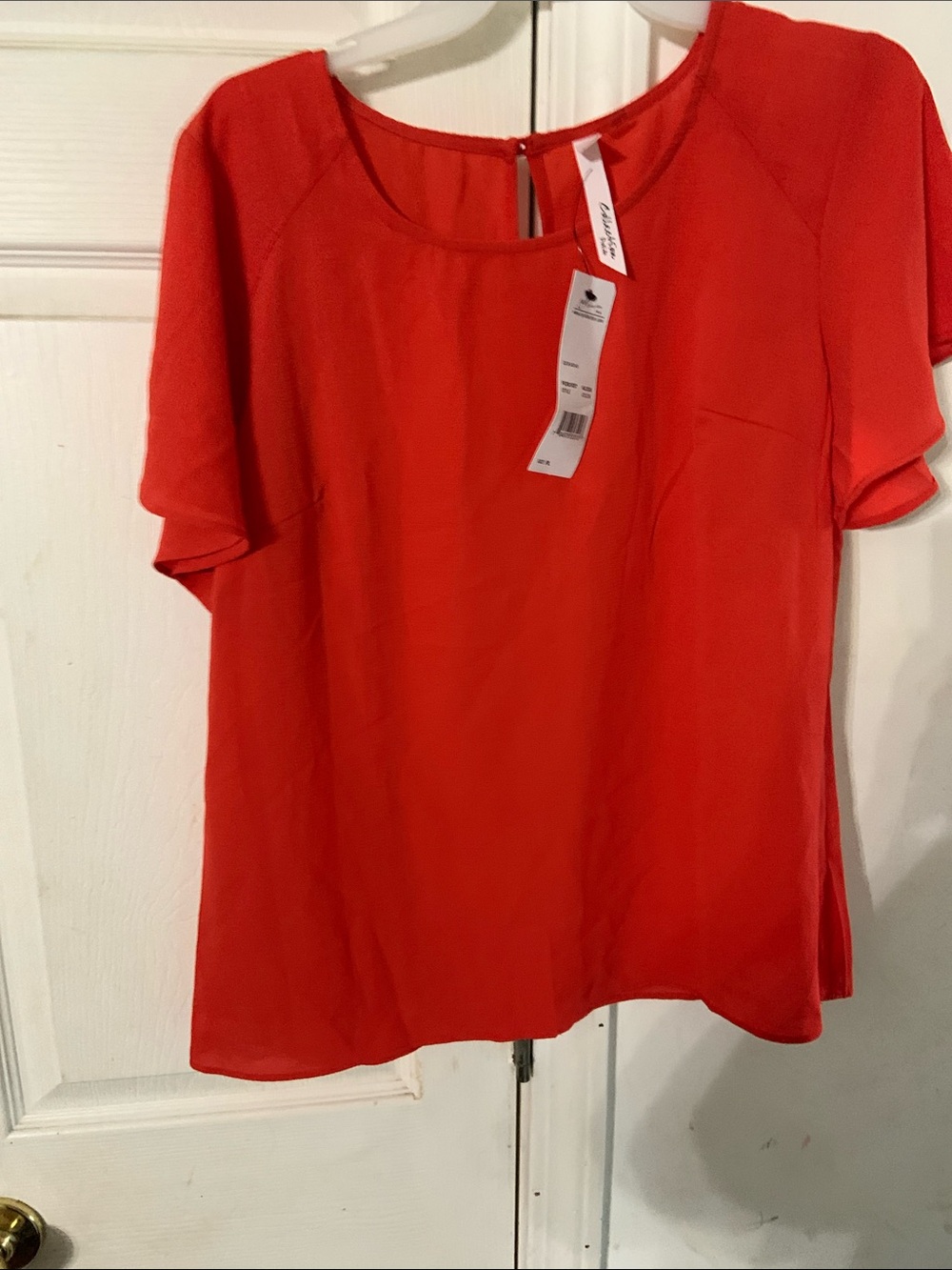 Women's Red Short Flutter Sleeve Blouse by (no brand)